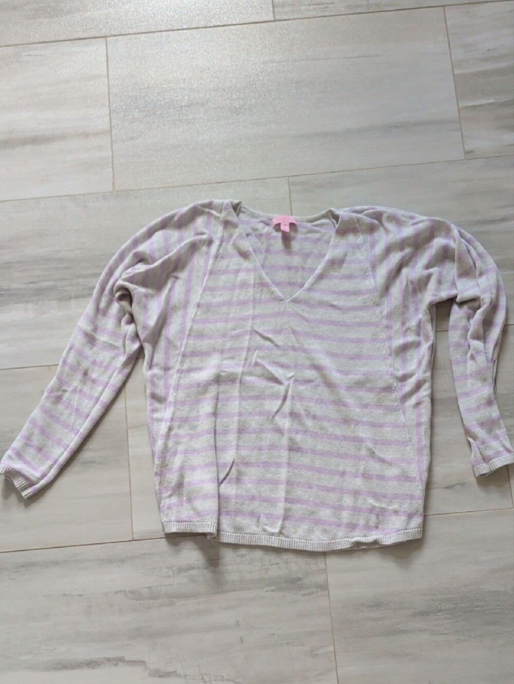 Lilly Pulitzer Stasia Sweater Lilac Vernena Serene Striped V-Neck Sweater M